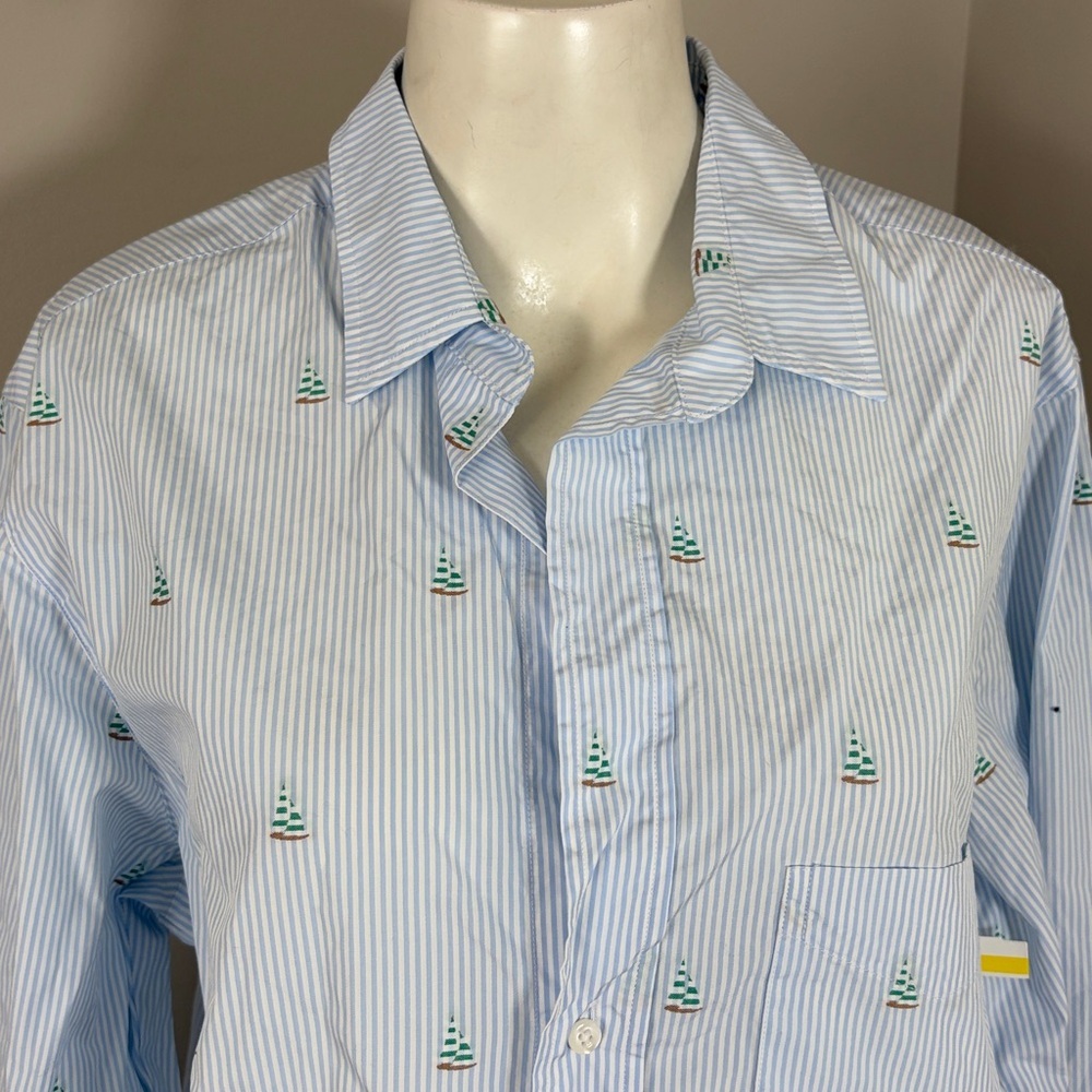 Frank and Eileen SILVIO Light Blue Stripe Sailboats Italian Cotton Sz L NEW - Picture 4 of 14